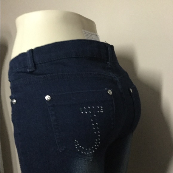 Blue Denim Jeans,Rhinestone embellished at Front, - Picture 2 of 11
